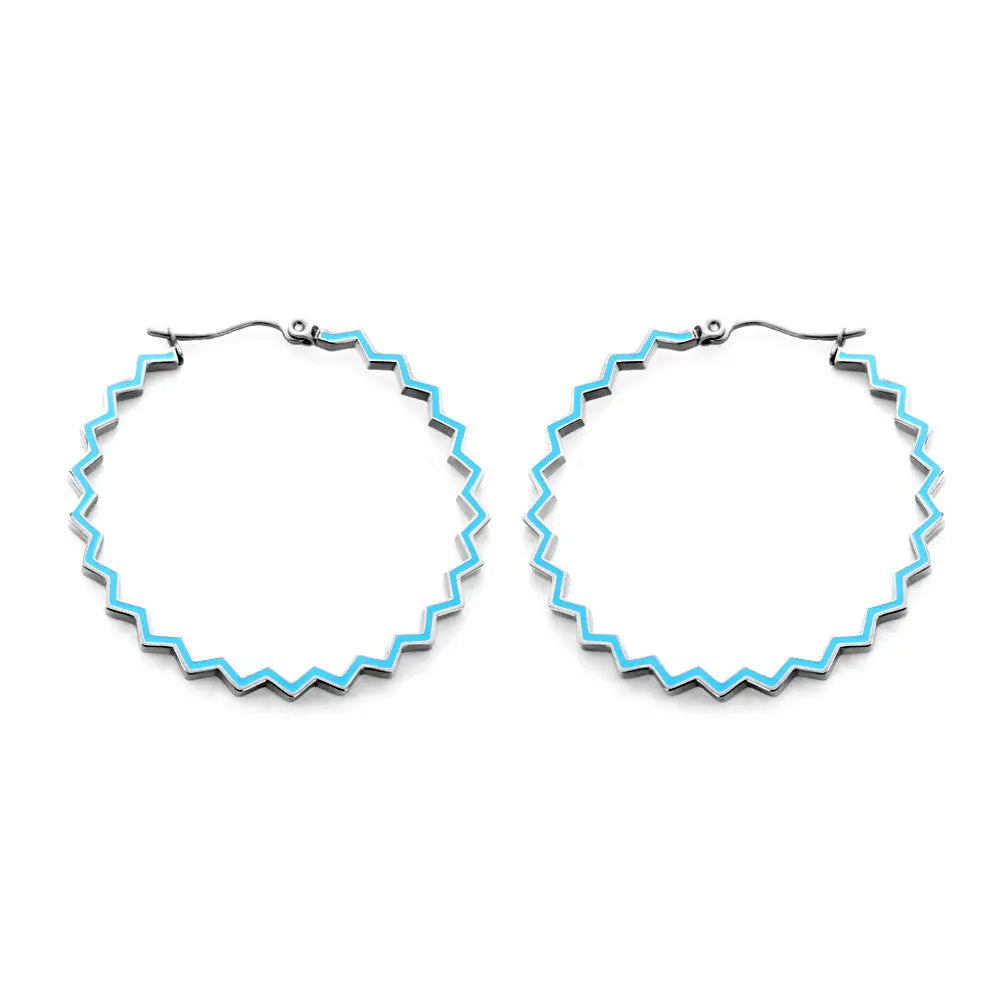 Stainless Steel Round Blue Hoop Earrings asonjewelry